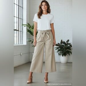 Max Studio Tan Paperbag Waist Wide-Leg Pants with Belt Size M